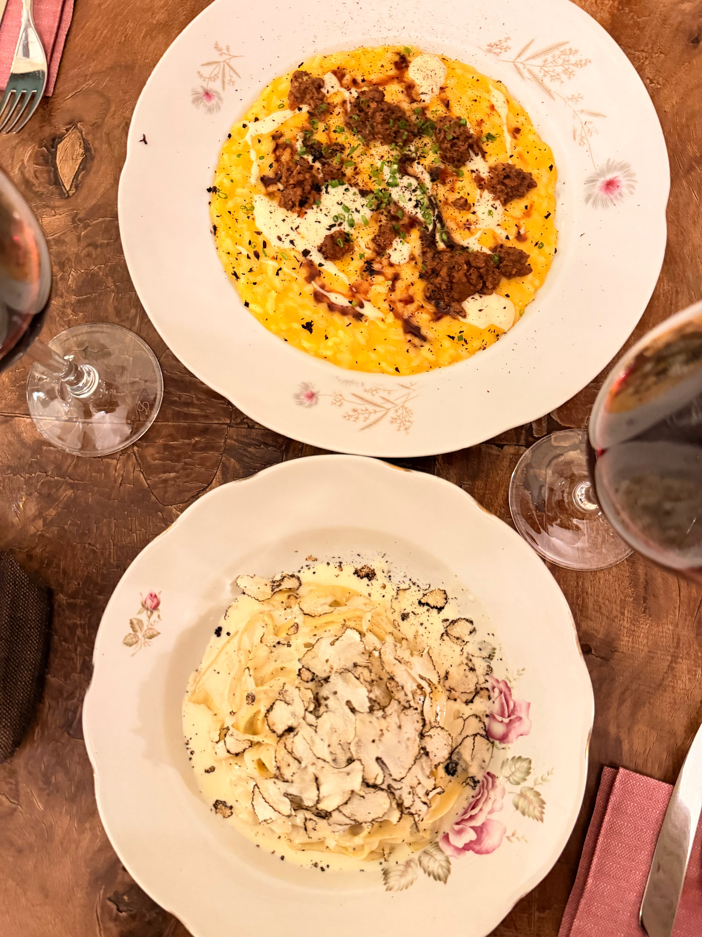 Truffle pasta and risotto served at Osteria Pastella in Florence
