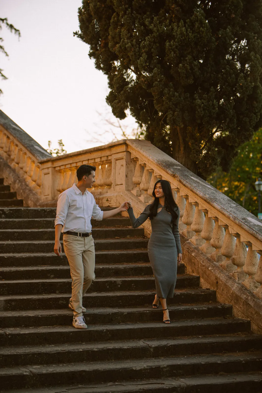 Stone staircase leading down from Piazzale Michelangelo toward Florence