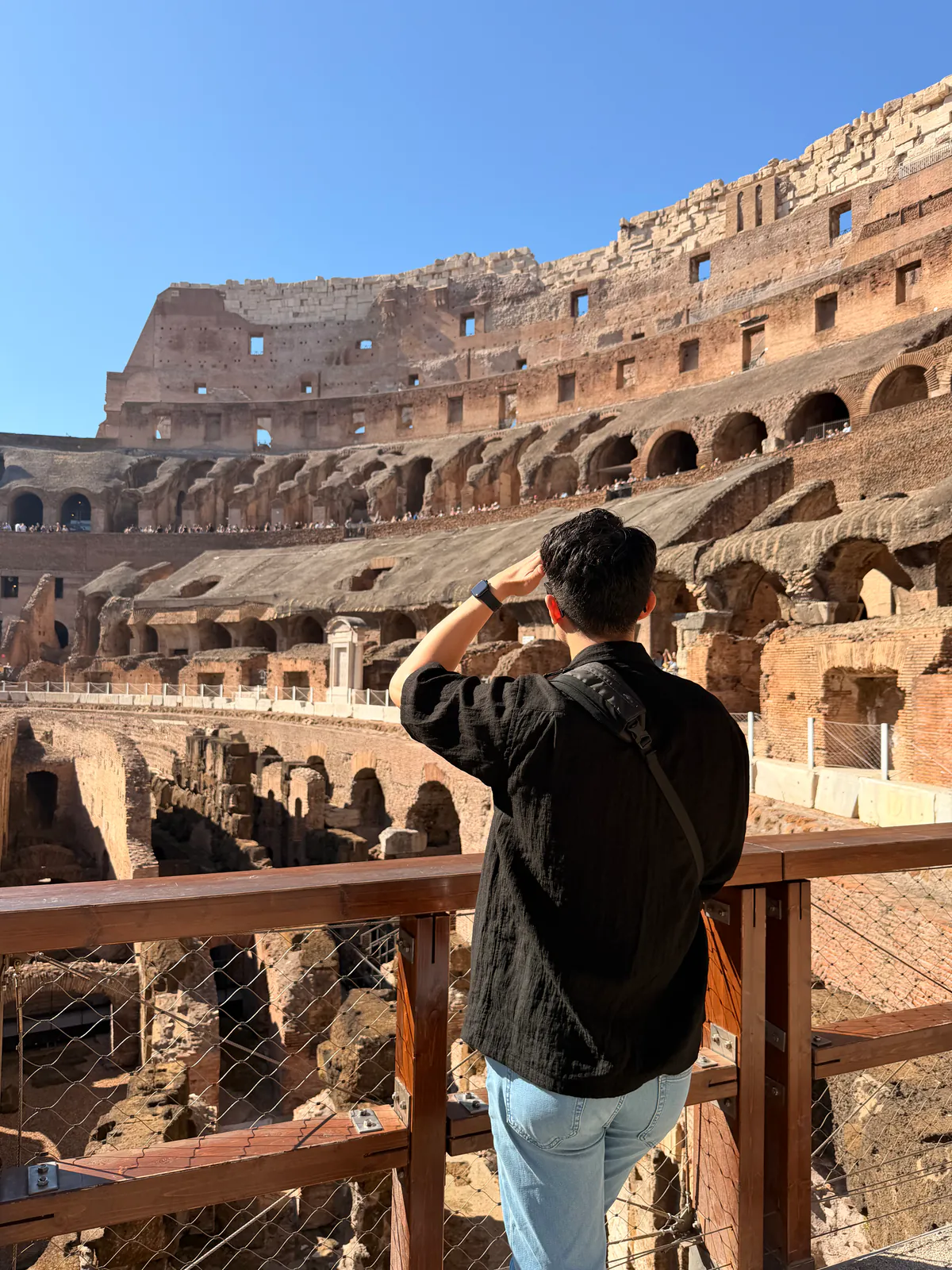 The Colosseum arena floor and exposed underground seen from the seating tiers