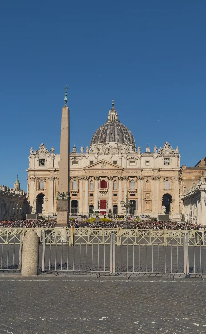 St Peter's Basilica and its dome behind the obelisk in the centre of St Peter's Square