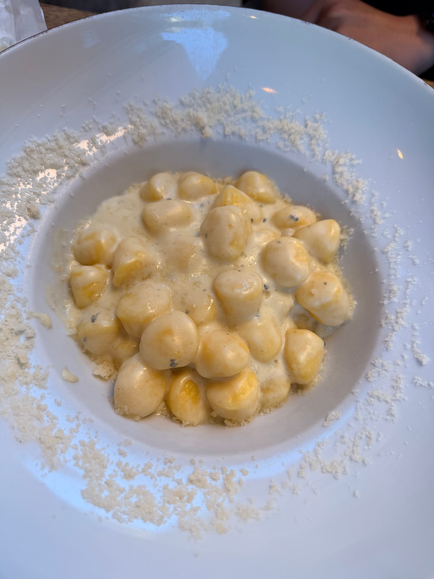 Three-cheese gnocchi served at Benso Bistro in Rome