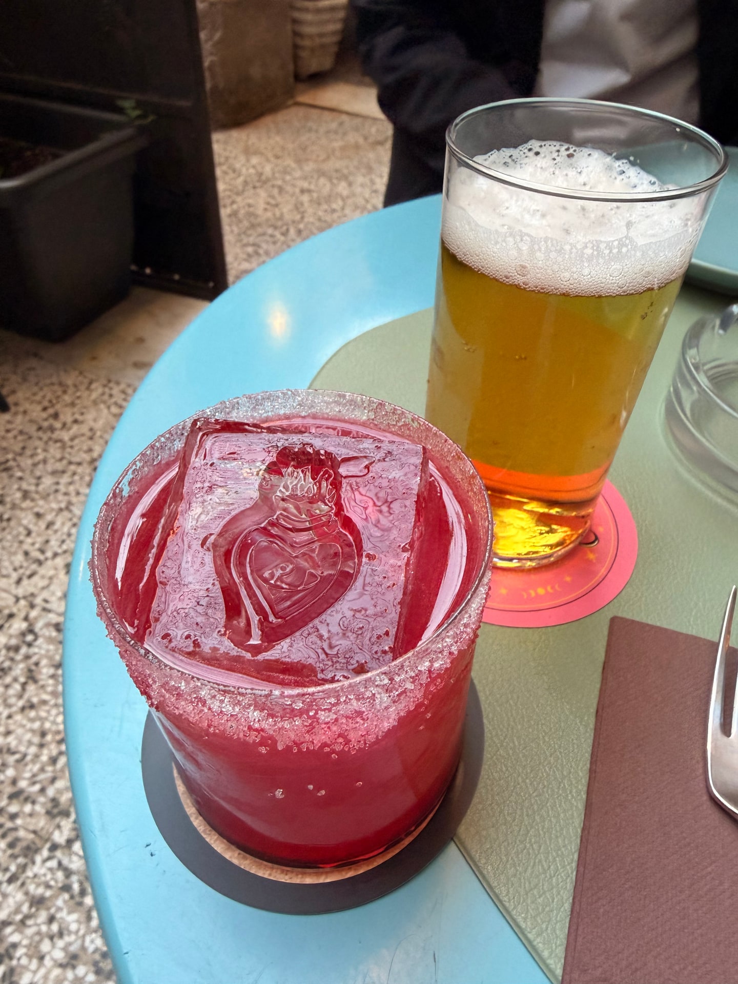 Two colorful cocktails served at CULTO in Trastevere, Rome